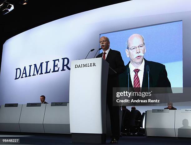 Dieter Zetsche, CEO of Daimler AG, speaks at the company's annual shareholder's meeting at Messe Berlin on April 14, 2010 in Berlin, Germany. Zetsche...