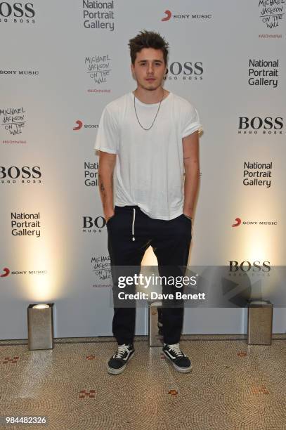 Brooklyn Beckham attends a private view of the "Michael Jackson: On The Wall" exhibition sponsored by HUGO BOSS at the National Portrait Gallery on...