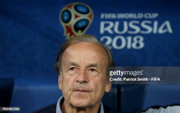 Gernot Rohr, Manager of Nigeria looks on prior to the 2018 FIFA World Cup Russia group D match between Nigeria and Argentina at Saint Petersburg...
