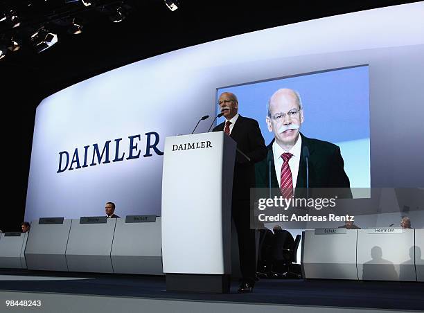 Dieter Zetsche, CEO of Daimler AG, speaks at the company's annual shareholder's meeting at Messe Berlin on April 14, 2010 in Berlin, Germany. Zetsche...