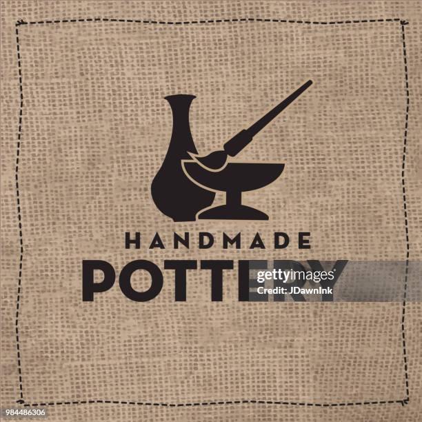 handmade pottery label design - pottery stock illustrations