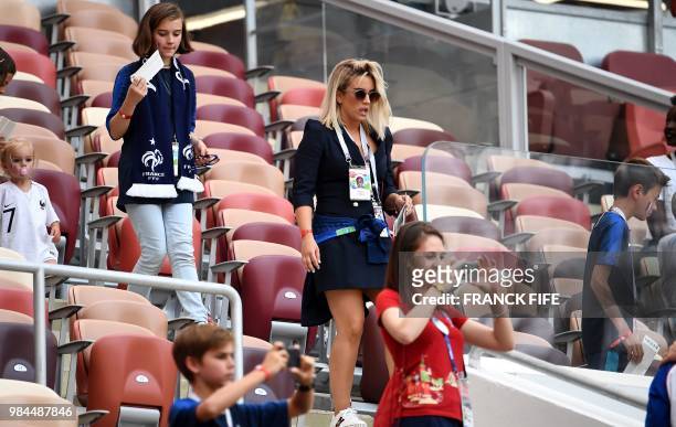 France's forward Antoine Griezmann's wife, Erika Choperena is pictured in the stands before the Russia 2018 World Cup Group C football match between...