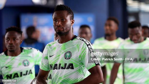 John Obi Mikel of Nigeria looks on in the tunnel during the 2018 FIFA World Cup Russia group D match between Nigeria and Argentina at Saint...