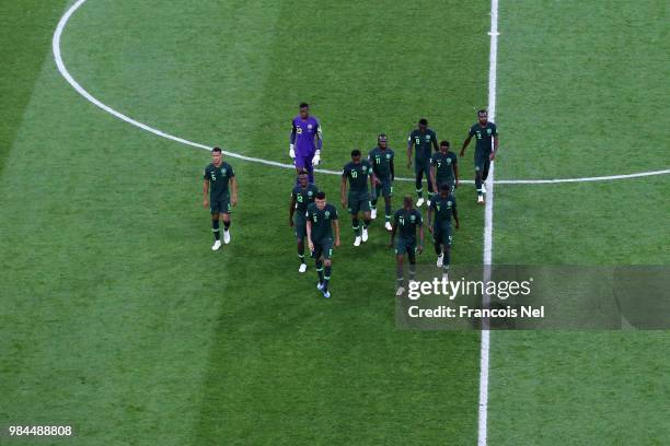 Nigeria players walk off the pitch at half time during the 2018 FIFA World Cup Russia group D match between Nigeria and Argentina at Saint Petersburg...