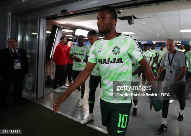 John Obi Mikel of Nigeria looks on in the tunnel during the 2018 FIFA World Cup Russia group D match between Nigeria and Argentina at Saint...