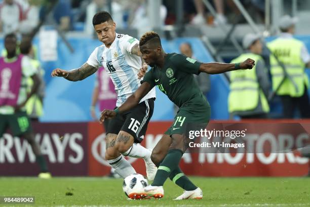 Marcos Rojo of Argentina, Kelechi Iheanacho of Nigeria during the 2018 FIFA World Cup Russia group D match between Nigeria and Argentina at the Saint...