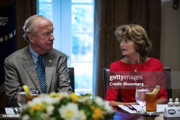 Senator Lisa Murkowski, a Republican from Alaska, right, speaks while Representative Rodney Frelinghuysen, a Republican from New Jersey, listens...