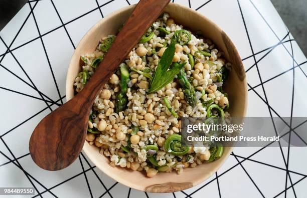 Barley Fiddlehead Salad, Friday, June 1, 2018.