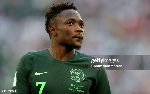 Ahmed Musa of Nigeria looks on during the 2018 FIFA World Cup Russia group D match between Nigeria and Argentina at Saint Petersburg Stadium on June...