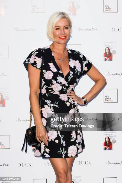 Denise Van Outen attends a party to launch Andrea McLean's new book "Confessions of a Menopausal Woman" at Devonshire Club on June 26, 2018 in...