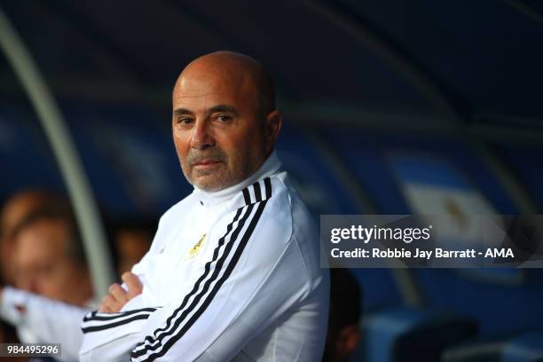 Jorge Sampaoli head coach / manager of Argentina looks on during the 2018 FIFA World Cup Russia group D match between Nigeria and Argentina at Saint...