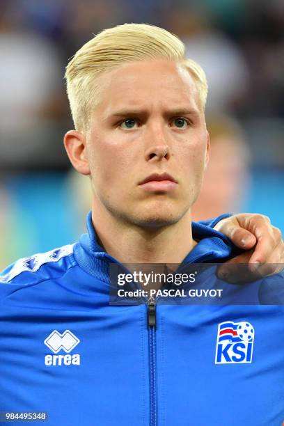 Iceland's defender Hordur Magnusson poses ahead of the Russia 2018 World Cup Group D football match between Iceland and Croatia at the Rostov Arena...