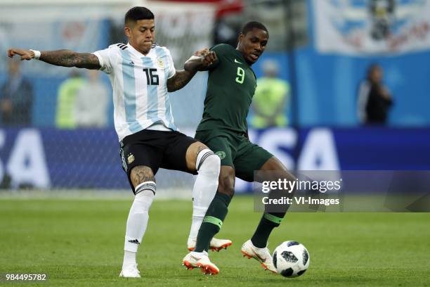 Marcos Rojo of Argentina, Odion Ighalo of Nigeria during the 2018 FIFA World Cup Russia group D match between Nigeria and Argentina at the Saint...