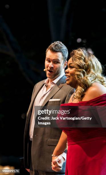 American soprano Latonia Moore and Canadian baritone Joshua Hopkins perform at the tenth annual season-opening concert in the Metropolitan Opera...