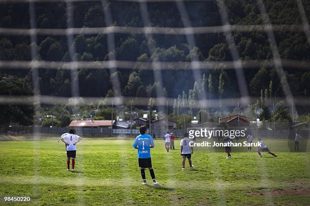 Soccer match between O'Higgins and Azul Unido on March 28, 2010 in Futaleufu, Chile. Soccer matches between local teams are a Sunday tradition in...