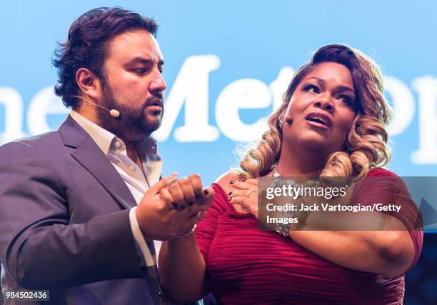 Guatemalan tenor Mario Chang and American soprano Latonia Moore perform at the tenth annual season-opening concert in the Metropolitan Opera Summer...