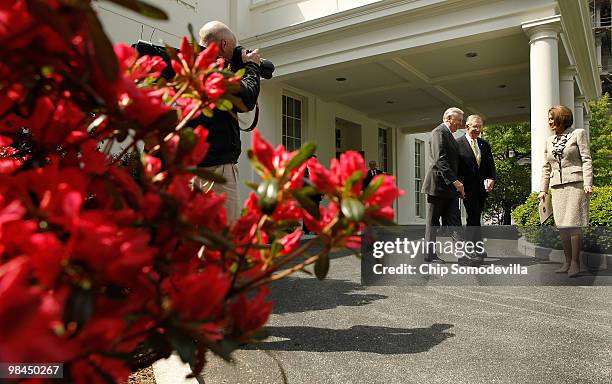 House Majority Leader Steny Hoyer , Senate Majority Leader Harry Reid and Speaker of the House Nancy Pelosi walk out of the West Wing after a...