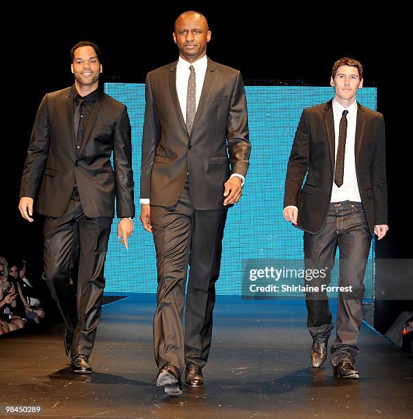 Footballers Patrick Vieira, Joleon Lescott and Gareth Barry model Selfridges collection at Fashion Kicks in aid of Macmillan Cancer Relief at Old...