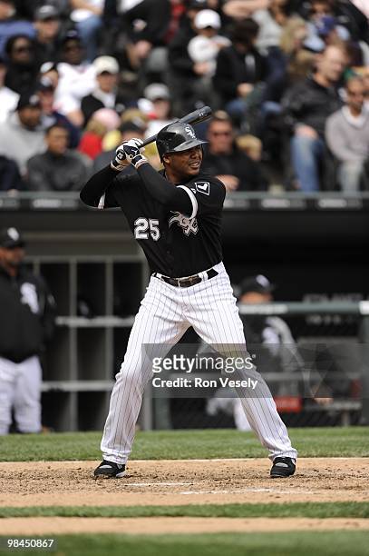 Andruw Jones of the Chicago White Sox bats during the game between the Minnesota Twins and the Chicago White Sox on Sunday, April 11 at U.S. Cellular...