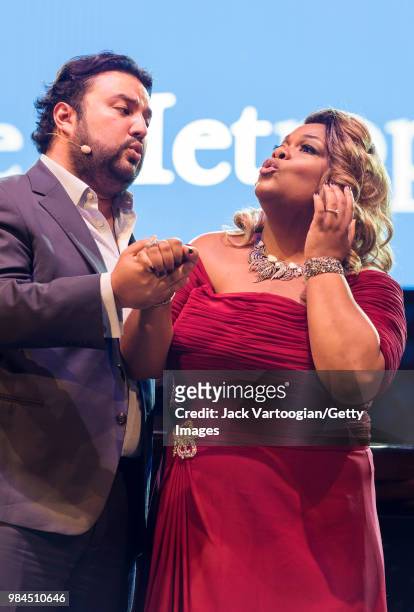 Guatemalan tenor Mario Chang and American soprano Latonia Moore perform at the tenth annual season-opening concert in the Metropolitan Opera Summer...