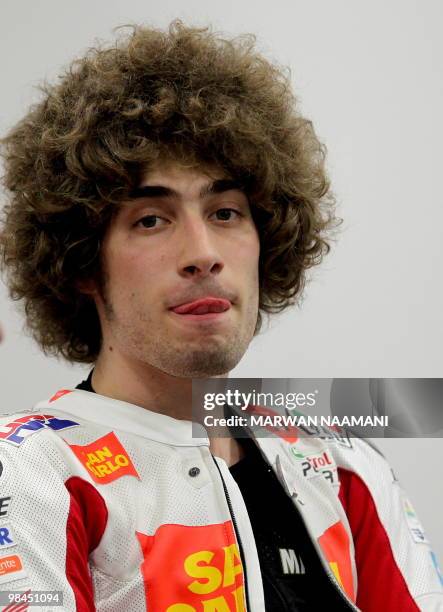 Marco Simoncelli, driver of San Carlo Honda Gresini team, poses for a picture at Losail International Circuit in Qatar on April 9, 2010. The 18-race...