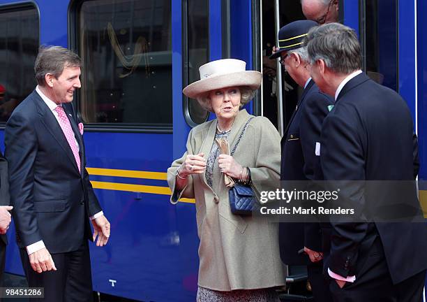 Queen Beatrix from The Netherlands arrives at Railway Museum on April 14, 2010 in Utrecht, Netherlands.