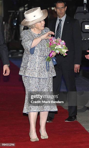 Queen Beatrix from The Netherlands visits the exhibition "Royal Class and Royal Travels," at Railway Museum on April 14, 2010 in Utrecht, Netherlands.