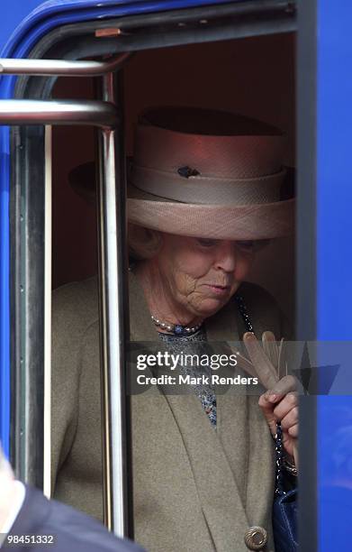 Queen Beatrix from The Netherlands arrives at Railway Museum on April 14, 2010 in Utrecht, Netherlands.