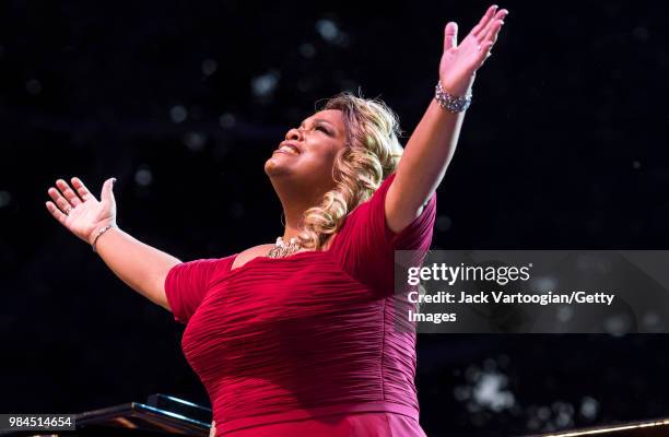 American soprano Latonia Moore performs at the tenth annual season-opening concert in the Metropolitan Opera Summer Recital Series at Central Park...