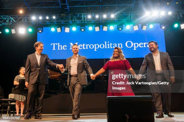 Page-turner Julia Harbutt , American pianist Dan Saunders, Canadian baritone Joshua Hopkins, American soprano Latonia Moore, and Guatemalan tenor...