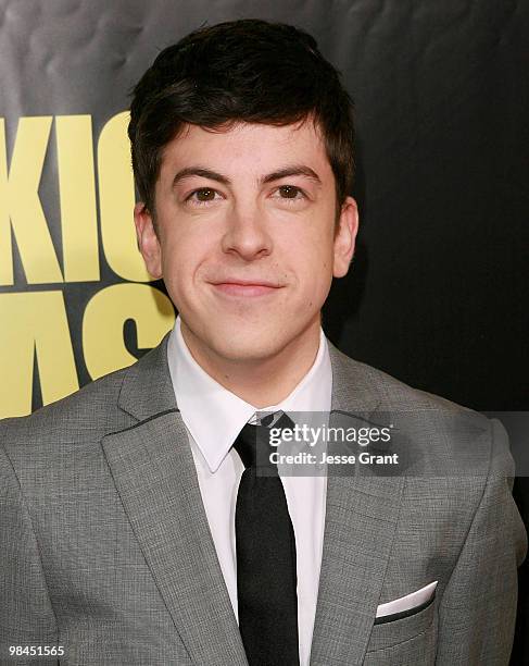 Actor Christopher Mintz-Plasse arrives to the Los Angeles premiere of 'KICK-ASS' at the Cinerama Dome on April 13, 2010 in Hollywood, California.