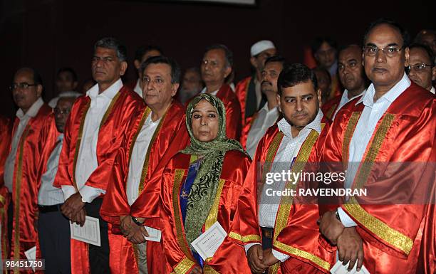 Indian university professors listen attend a special convocation for Saudi Prince Salman bin Abdulaziz Al-Saud , the Governor of Riyadh, at Jamia...