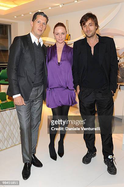 Stefano Tonchi, Stella McCartney and Francesco Vezzoli attend the Stella McCartney flagship store opening party on April 14, 2010 in Milan, Italy.