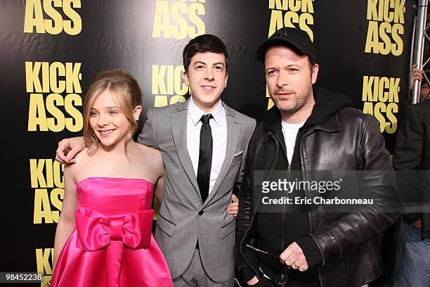 Chloe Moretz, Christopher Mintz-Plasse and Director Matthew Vaughn at Lionsgate's Los Angeles Premiere of 'Kick Ass' on April 13, 2010 at Arclight...