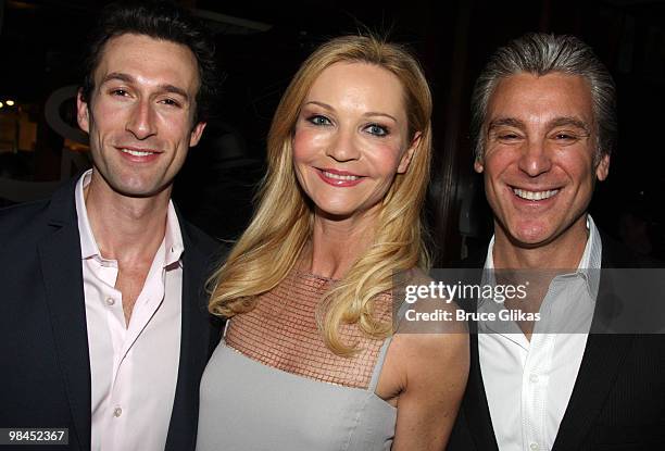 Aaron Lazar, Joan Allen and Michael T. Weiss attend the Broadway opening night after party for "Impressionism" at Sardis on March 24, 2009 in New...