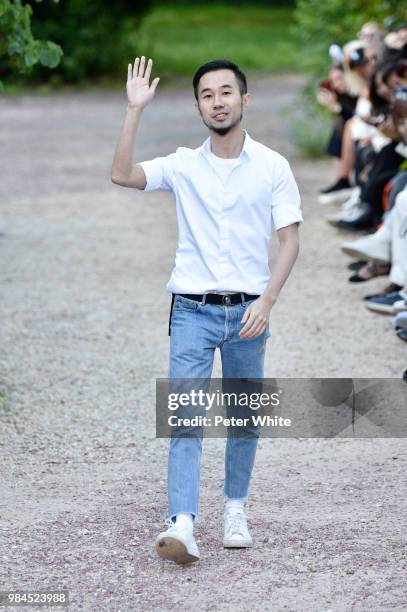 Fashion designer Sean Suen walks the runway during the Sean Suen Menswear Spring/Summer 2019 show as part of Paris Fashion Week on June 22, 2018 in...