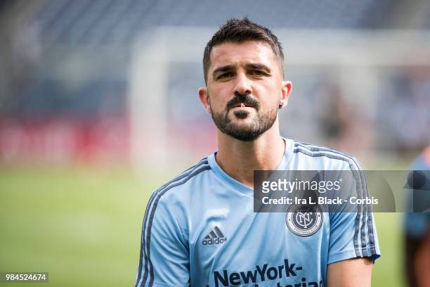 David Villa of New York City warms up during the MLS match between New York City FC and Toronto FC at Yankee Stadium on June 24, 2018 in the Bronx...