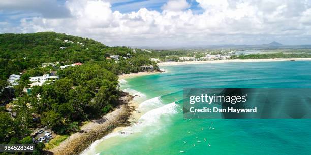 noosa main beach drone - noosa beach stock pictures, royalty-free photos & images