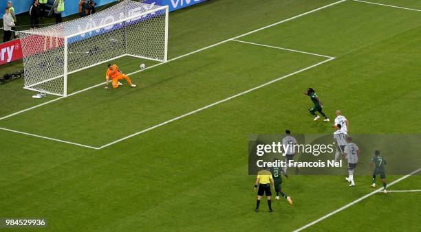 Victor Moses of Nigeria scores his sides opening goal from a penalty to make the score 1-1 during the 2018 FIFA World Cup Russia group D match...