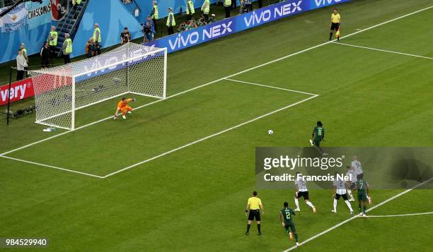 Victor Moses of Nigeria scores his sides opening goal from a penalty to make the score 1-1 during the 2018 FIFA World Cup Russia group D match...