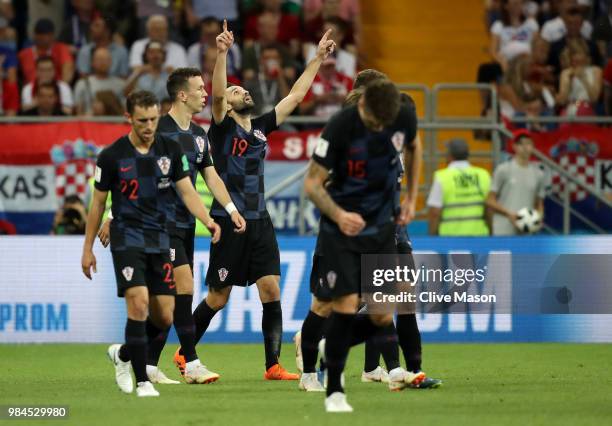 Milan Badelj of Croatia celebrates after scoring his team's first goal during the 2018 FIFA World Cup Russia group D match between Iceland and...