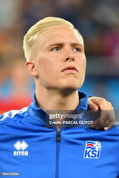 Iceland's defender Hordur Magnusson poses ahead of the Russia 2018 World Cup Group D football match between Iceland and Croatia at the Rostov Arena...