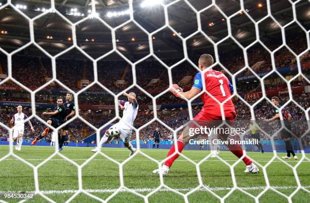 Milan Badelj of Croatia scores his team's first goal during the 2018 FIFA World Cup Russia group D match between Iceland and Croatia at Rostov Arena...