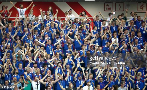 Iceland fans show their support by doing the Thunder Clap during the 2018 FIFA World Cup Russia group D match between Iceland and Croatia at Rostov...