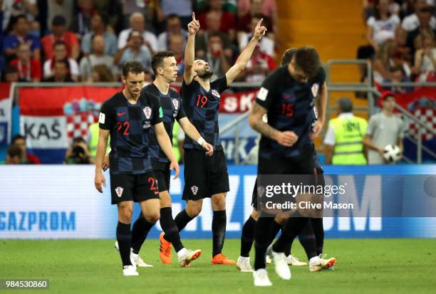 Milan Badelj of Croatia celebrates after scoring his team's first goal during the 2018 FIFA World Cup Russia group D match between Iceland and...