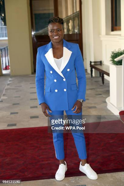 Nicola Adams attends the Queen's Young Leaders Award Ceremony as Queen Elizabeth II accompanied by Prince Harry, Duke of Sussex and Meghan, Duchess...