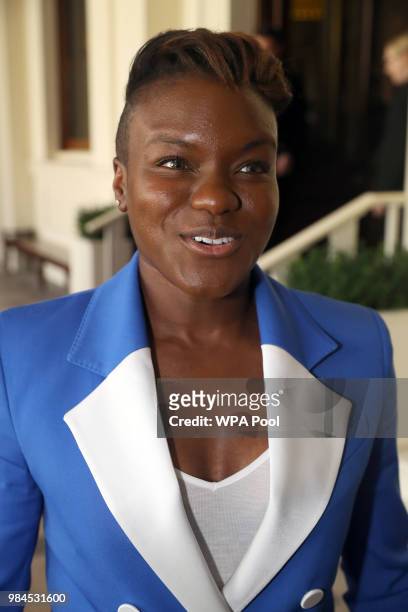 Nicola Adams attends the Queen's Young Leaders Award Ceremony as Queen Elizabeth II accompanied by Prince Harry, Duke of Sussex and Meghan, Duchess...