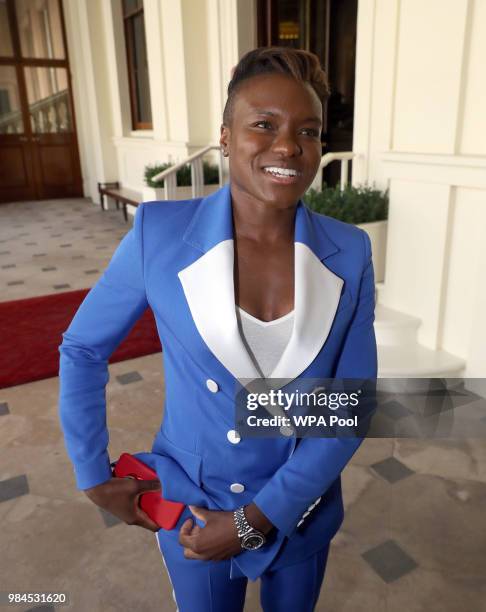 Nicola Adams attends the Queen's Young Leaders Award Ceremony as Queen Elizabeth II accompanied by Prince Harry, Duke of Sussex and Meghan, Duchess...