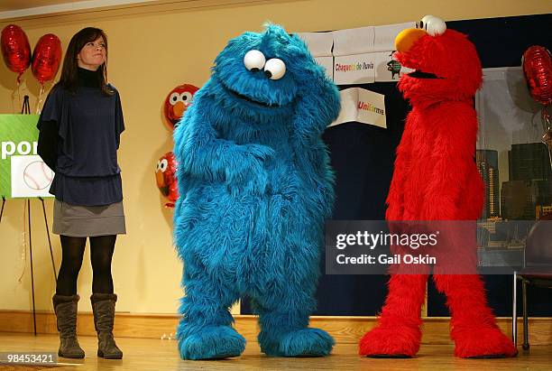 Star, the Cookie Monster and Elmo on the Midweek Morning Show at Children's Hospital Boston on April 14, 2010 in Boston, Massachusetts.