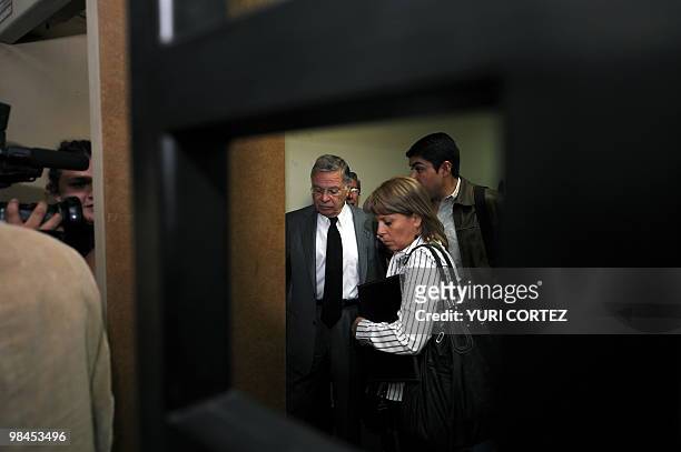 Former Costa Rican president and former OAS General Secretary Miguel Angel Rodriguez , leaves the court after attending the start of a trial against...
